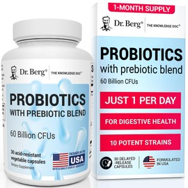 Dr. Bergs Probiotic Capsules with 60 Billion Probiotics - Probiotics for Digestive Health with 10 Prebiotics and Probiotics Strains - Probiotic...    