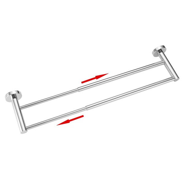 BESy Adjustable 16.4 to 28.3 Inch Double Bath Towel Bar for Bathroom SUS304 Stainless Steel Towel Holder, Wall Mount with Screws Hand Towel Bar，Retractable Towel Bar Rack Hotel Style, Polished Chrome