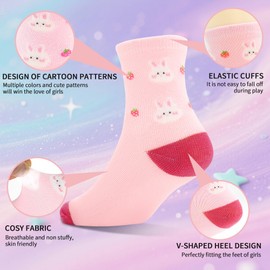 GENTABY Toddler Girls Socks Cotton Colorful with Striped Crew Cute Love Bear Patterns of 12 Pairs Gift Baby Cosy Breathable for 5-7 Years Old Children.