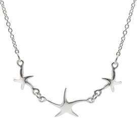 Silverly Women's 925 Sterling Silver 3 Starfish Charm Pendant Chain Necklace, 40+5 cm Extender