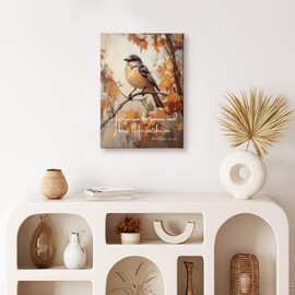 HIWX - Decoración de pared de pájaro cristiano de otoño, granjero, pájaro, gorrión, versículo bíblico, lona enmarcado para pared, decoración rústica de otoño, arte de pared para recámara, sala de