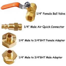 Uenede RV Winterize Blowout Brass Adapter with Ball Valve, 1/4“ Air Quick Connecting Plug to 3/4”GHT Male & 3/4"GHT Female Thread