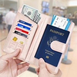 Herain Rose Gold Passport Holder for Travel, Passport Wallet Cover Case Women Men Family Cruise Ship Essentials, RFID Passport Book Holders Travel Accessories Vacation Must Haves