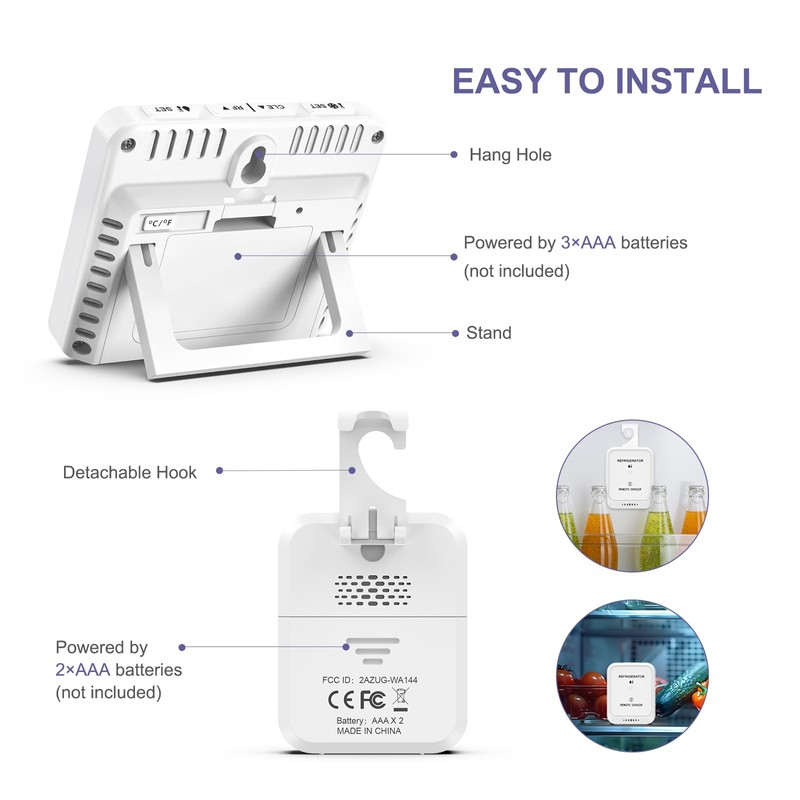 OQIMAX Digital Fridge Freezer Thermometer with 2 Remote Sensor, Wireless