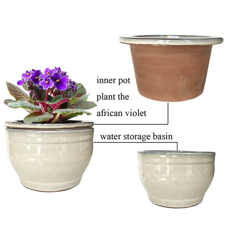 Dphagesy African Violet Pots Self Watering Round Ceramic Violet Pot