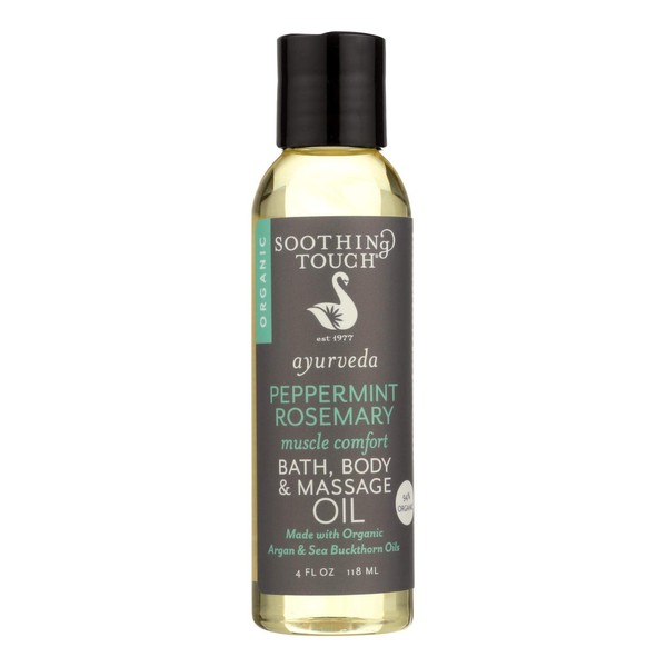 Soothing Touch Bath Body and Massage Oil - Organic - Ayurveda - Peppermint Rosemary - Muscle Comfort - 4 oz (Pack of 4)