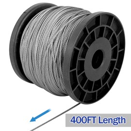 KEILEOHO 400 Ft 1/16 Stainless Steel Wire Rope, 304 Stainless Steel Cable 7 x 7 Strand Core Aircraft Cables Breaking Tension 368 Lbs with 20 PCS 8-Shaped Aluminum Sleeve Black Scroll