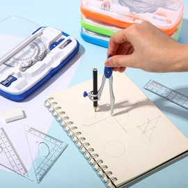 Zonon 6 Sets Math Geometry Kit Student 10 Pcs Shatterproof Storage Box Includes Compass, Rulers, Protractor, Eraser, Pencil Sharpener, Lead Refills, Pencil for Back to School Students Class Teacher