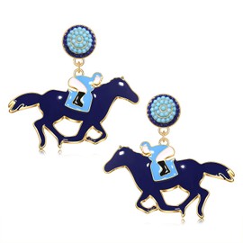 Horse Earrings Funny Kentucky Derby Race Horse Drop Dangle Earrings for Women Western Cute Horse and Dangling Earrings Jewelry Gift for Horse Racing Fan (deep blue horse earrings)