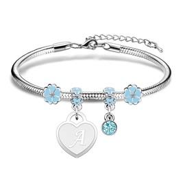Casxyue Women's Bracelets With Initial Charm Bracelet Silver A-Z Letter Love Heart Pendant Jewellery Birthday Christmas Gifts For Women Teen Girls (A)