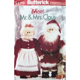 OOP Butterick Craft Pattern 5179. Stuffed Mr & Mrs Santa Claus Dolls & Bag