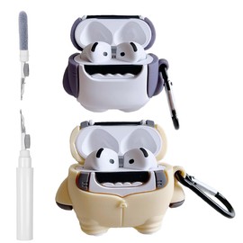 【2 Pack】 3D Case with Cleaner Kit for Airpod 4th,Cartoon Fashion Kawaii Funny Character Cool Fun Women Kids Girls Soft Case for Airpods 4th 2024 (Shark)