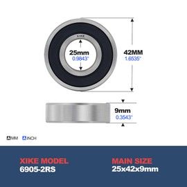 XIKE 6905-2RS Ball Bearings 25x42x9mm Bearing Steel｜Pre-Lubricated｜Double Rubber Seals｜6905RS Deep Groove Ball Bearing with Shields, 4 in a Pack