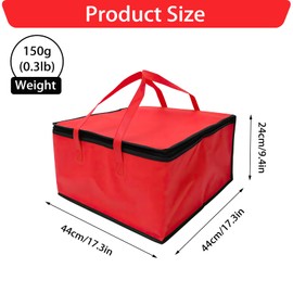 SEMGABO Insulated Pizza Bag, 44 x 44 x 24 cm, Cooler Bag for Grocery Delivery, Large Cooler Bag, Thermal Bag for Cold and Hot Food, Large Capacity, Foldable