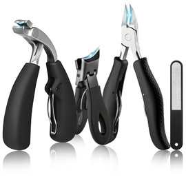 Nail Clippers Toenail Clipper for Seniors, 4 Pcs Large Nail Cutter Set for Thick Nails Heavy Duty Sharp Ingrown Toe Nail Scissors for Men Women Elderly with Nail File（Black）
