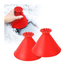 JNNJ 2 Pieces Round Ice Scraper, Windscreen Snow Remover, Car Window Glass Cleaning Tool, Cone De-Icer Tool, for Snow Removal (Red)