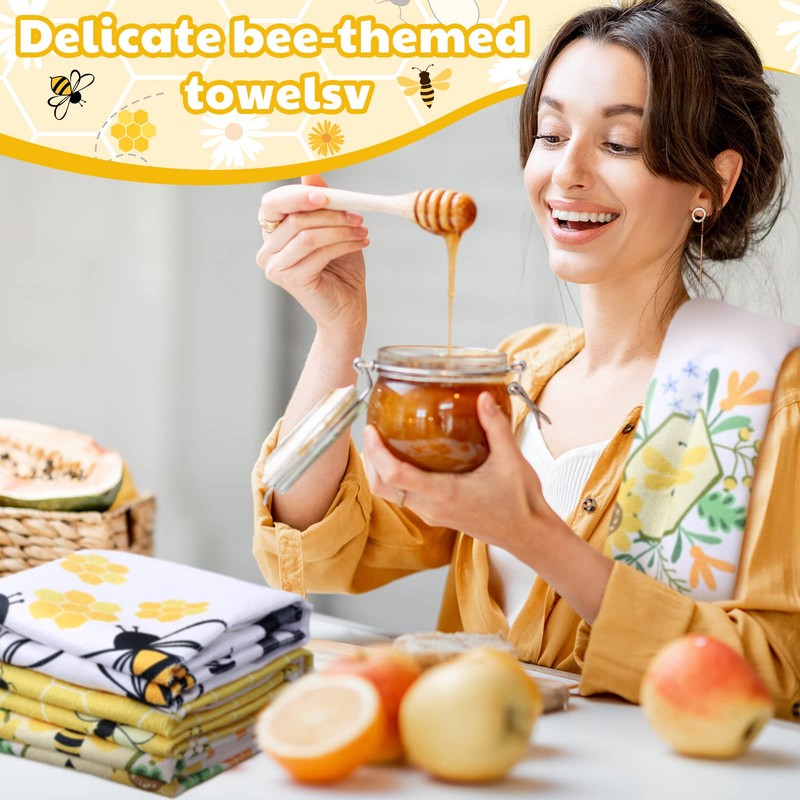 6 Pcs Bee Kitchen Towels 15.8 x 23.6 Inches Honey
