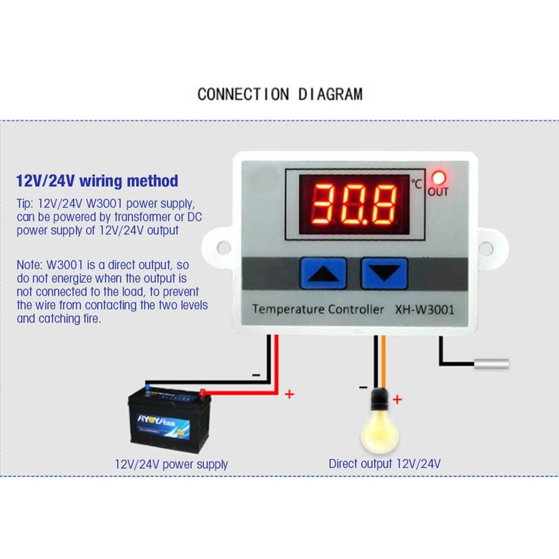 Xh-W3001 Temperature Controller Xh-W3001, Thermostat Switch With Waterproof Sensor Probe