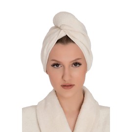 Hamur Home Hair Towel Wrap Hair Turban Towel Head Wrap With Button, Turban Drying Cap Natural Cotton Color Ecru 100% Headscarf Hair Drying Towel Quick Dry Cotton Terry Cloth