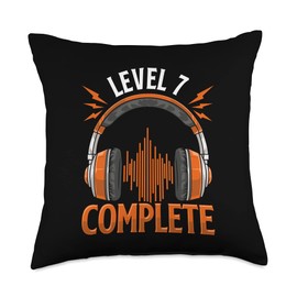 Headset Gaming Apparel & Birthday Gifts Level 7 Complete I 7 Birthday Headset Headphone Gaming Throw Pillow, 18x18, Multicolor