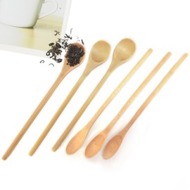 FloraMolly Wooden Teaspoons Set of 6, Long Handle Cooking Spoons Natural Wooden Spoons Handmade for Honey Coffee Tea Drinks Desserts