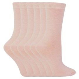 Sock Snob - 6 Pairs Kids Boys Girls Unisex Mid Calf Solid Color Casual Cotton Dress Socks (9-12 UK, Light Pink)