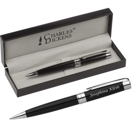 Charles Dickens® Lena Metal Ballpoint Pen with Engraving – Elegant Rotating Function Black Refill – Birthday Gift with Gift Case
