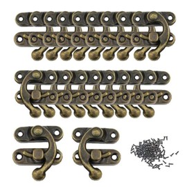 NIYATA Pack of 20 Antique Vintage Quick Clasp, 32 mm x 27 mm Latch Hooks, Antique Bronze Hasp, Antique Decorative Hasp, Jewellery Boxes, Wine Boxes