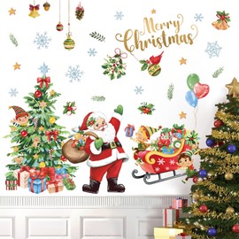 wondever Christmas Wall Stickers Santa Claus Christmas Tree Christmas Window Wall Art Decals for Christmas Party Window Xmas Home Party