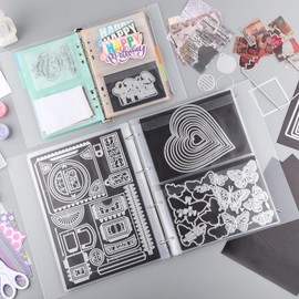 20 Sheet Binder Pockets Inserts with Two Pockets A4 Size 4 Hole Binder Folder for Dies and Stamps Storage,Waterproof PVC Clear Bags Protectors for Cutting Dies Stencil Album Stamp Crafts Storage