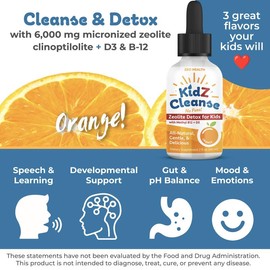 Kidz Cleanse | Zeolite Detox for Kids | Heavy Metal Detoxification Clinoptilolite Liquid Supplement Healthcare Bathroom - Flavor: Apple
