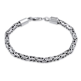 Kuzzoi Buddha Silver Bracelet for Men, Handmade Byzantine Chain Bracelet Made of Real Solid 925 Sterling Silver, Men's Bracelet with Lobster Clasp, 4 mm Wide, 20 g Heavy, 0206141819, Sterling Silver
