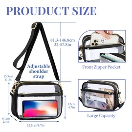 XSDSLS Transparent Shoulder Bag PVC Transparent Bag Waterproof Transparent Crossbody Shoulder Bag with Adjustable Strap for Concerts Sports Events Travel, White