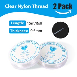 Redamancy 2 Rolls 0.6 mm x 15 m Spool of Elastic Jewellery Thread, 0.6 mm Elastic Band for Bracelets, Transparent Beads Thread, Invisible Nylon Cord, Tear-Resistant Cord, for Pearl Jewellery,