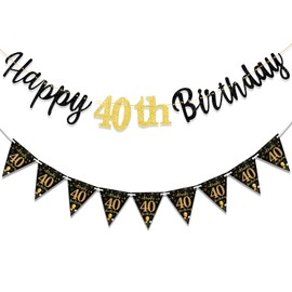 MAGLAUG 40th Birthday Decorations Banner Women Men, Black Gold Happy40th Birthday Banners for Men Women 40th Birthdays Banner Party Decorations (Birthday40th)