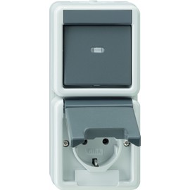 Gira 017630 Combination Vertical Schuko Switch Water-Protected Surface-Mounted Grey