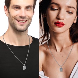 SKQIR Initial Letter Necklaces for Men,14K Silver Plated F Square Pandent Letter Necklace for Women,Cross Necklace with Letter chain Pendant for Boys