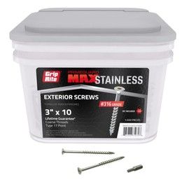 Grip-Rite PrimeGuard Max MAXS310DS316BK, #10 x 3 Deck Screw, T25 Star Drive, 316 Stainless Steel, 1500 Screws