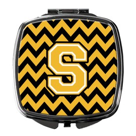 Caroline's Treasures CJ1053-SSCM Letter S Chevron Black and Gold Compact Mirror, Decorative Travel Makeup Mirror for Women Girls Gifts Pocket Makeup Mirror Folding Handheld,