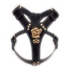 M&D Beautiful Black Leather Dog Harness Large with Brass Staffordshire