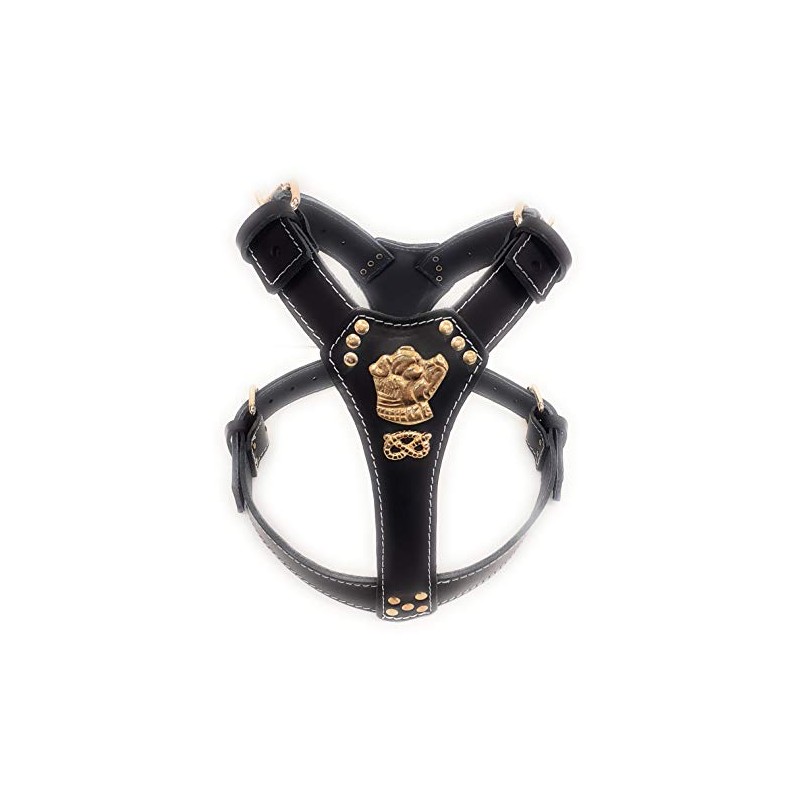 M&D Beautiful Black Leather Dog Harness Large with Brass Staffordshire