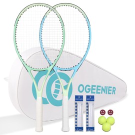 OGEENIER 27" Tennis Racket Set for Adults, Pre-Strung Tennis Racquets for Beginners, 2-Player Recreational Tennis Set with 3 Balls, 2 Vibration Dampers, 2 Grips, 1 Carrying Bag