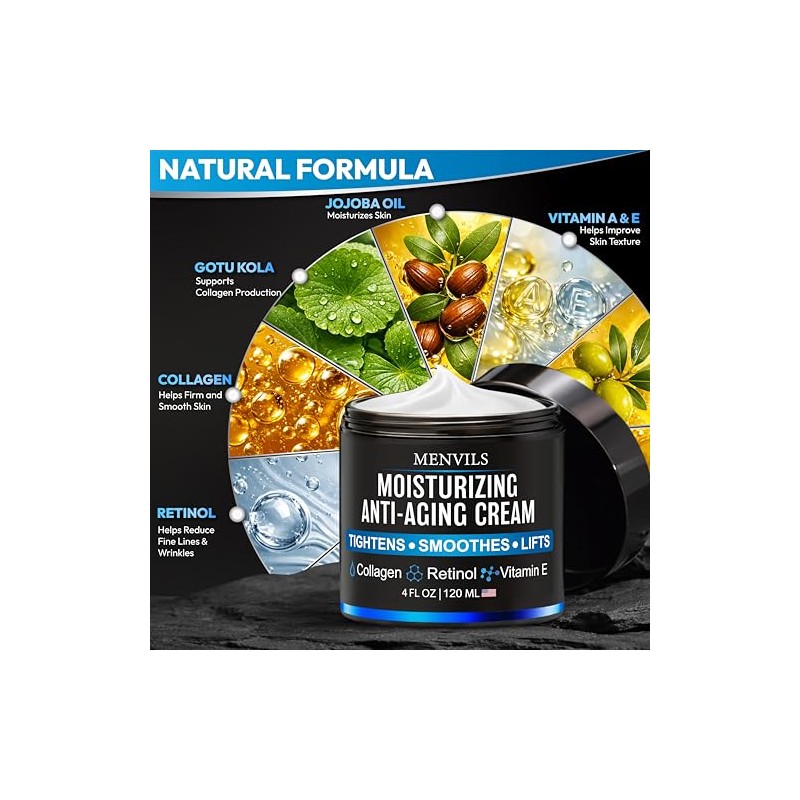 Menvils Crema Hidratante Facial Hombres Antienvejecimiento Antiarrugas Colágeno Retinol Vitamina
