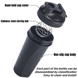 Tokaneit Protein Shaker Bottle 700 ml with Mixball Stainless Steel for Fitness Protein and Protein Shakes