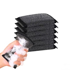 Bakayoyo 6 Pack Heavy Duty Steel Wool Scrubber Sponges, Stainless Steel Scrubbing Sponge for Pots, Pans & Grills, Multi-Surface Kitchen Dish Scrubber for Cast Iron & Griddle, Black