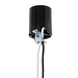 B&P Lamp Medium Base Phenolic Socket with 1/8IP Bottom Hickey and 10 Inch Long Wire Leads