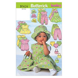 Butterick Patterns B5624 Infants' Dress, Jumper, Romper, Jumpsuit, Panties, Hat and Bag, Size LRG (L-XL)