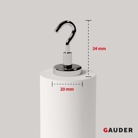 GAUDER Magnetic Hooks | Neodymium Hooks for Fridges and Whiteboards | Silver Magnets for Hanging (12 pcs)