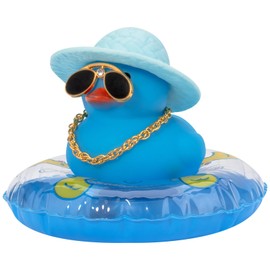 wonuu Car Duck Ornament Dashboard Decorations Rubber Duck Car for Car Dashboard Accessories with Swim Ring Sunglasses Hat and Necklace, A_Blue Duck&Blue Hat&Blue