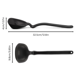 Dreamfarm Fladle Fold-Flat, Space-Saving Serving & Cooking Ladle Measures up to 1/2 Cup with Silicone Scraping Squeegee-Tip - 12" Black
